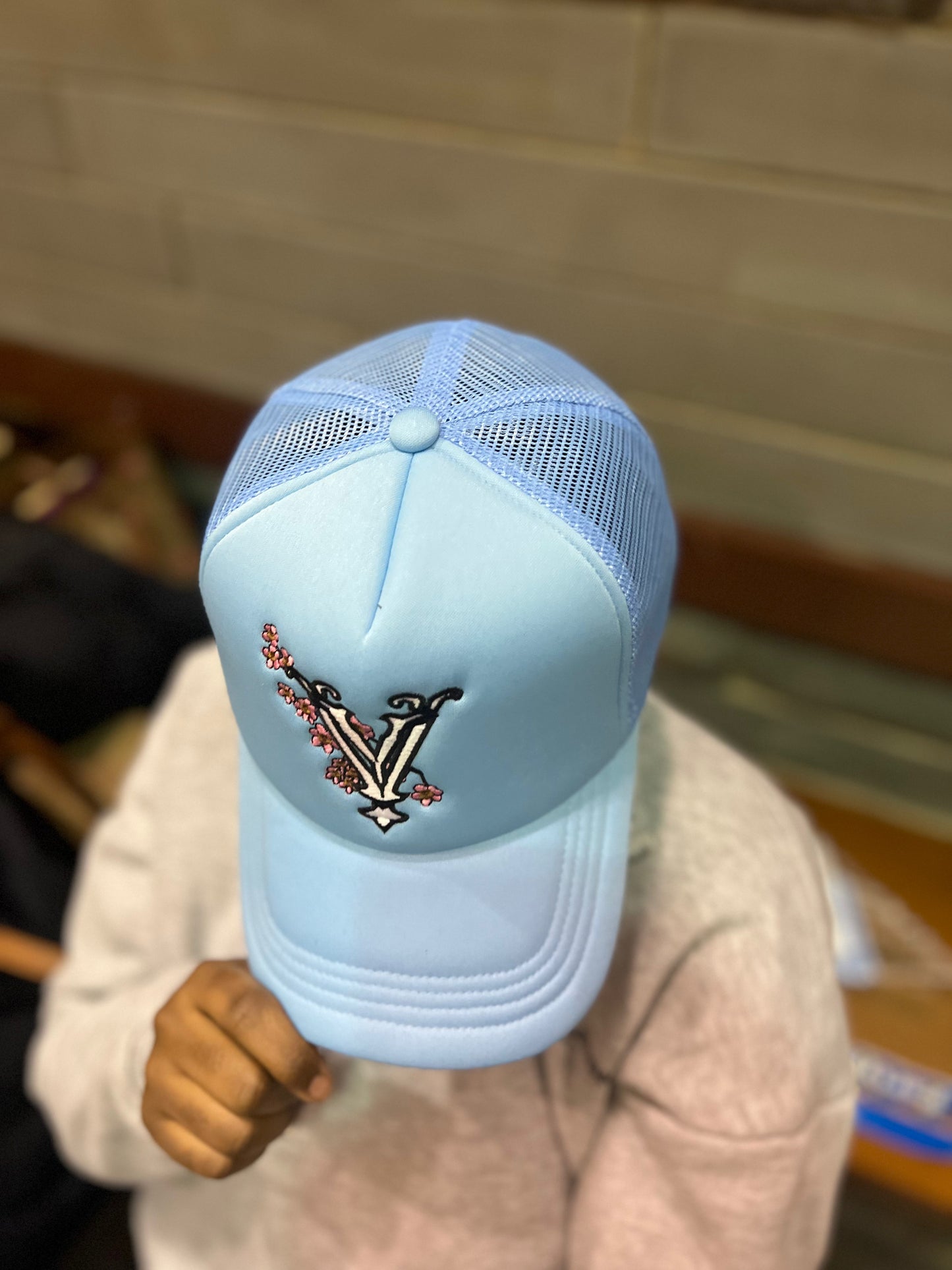 caps blue, trucker hats with our designer VY logo